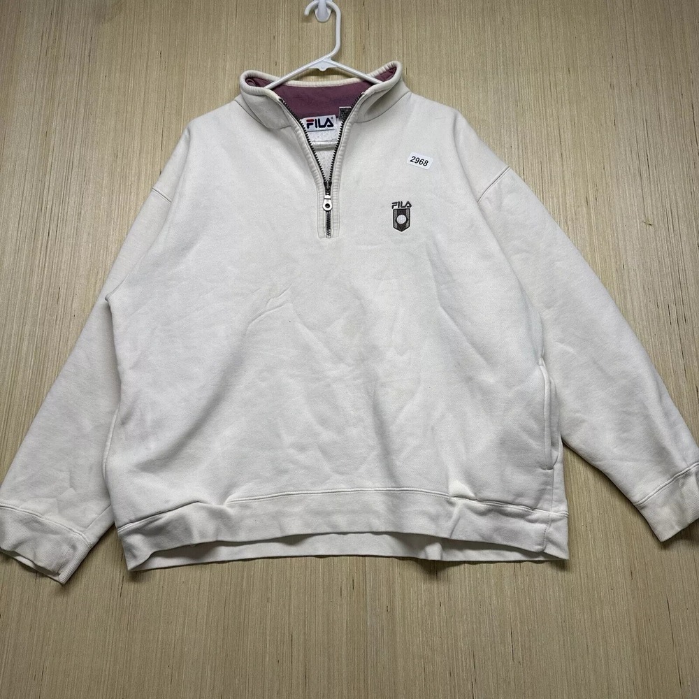 Vintage Fila Sweater Adult Large White Long Sleeve Men's Embroidered 1/4 Zip